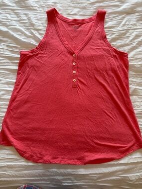 LOFT Coral Tank Top with V-Neck Button Front